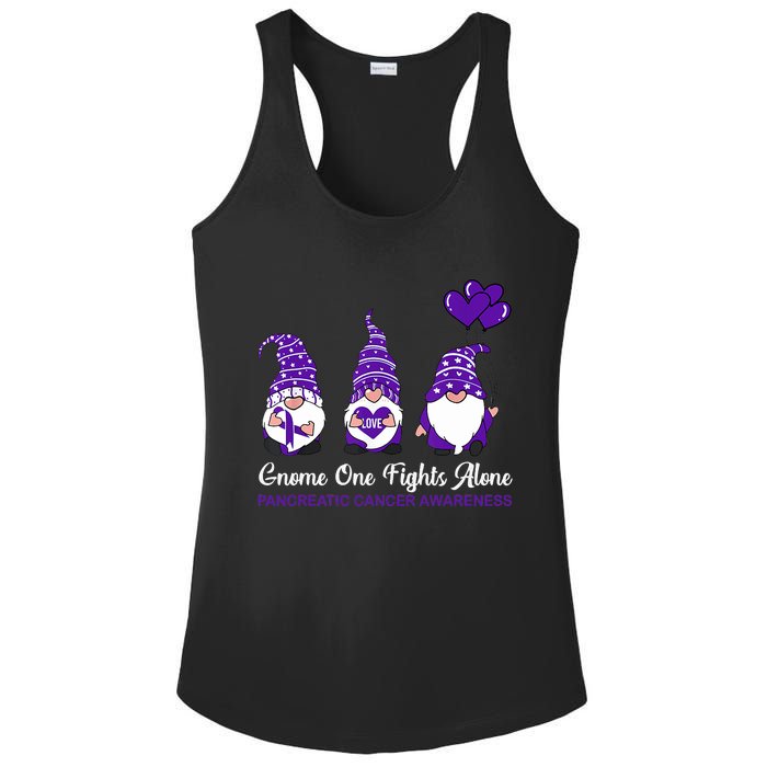 Gnome One Fights Alone Pancreatic Cancer Awareness Ribbon Ladies PosiCharge Competitor Racerback Tank