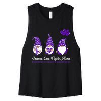 Gnome One Fights Alone Pancreatic Cancer Awareness Ribbon Women's Racerback Cropped Tank