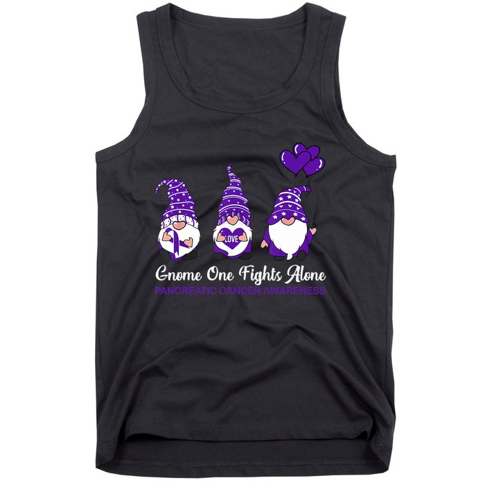 Gnome One Fights Alone Pancreatic Cancer Awareness Ribbon Tank Top