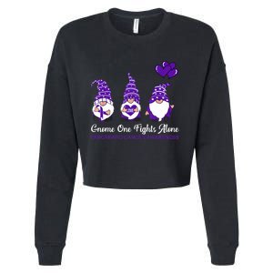 Gnome One Fights Alone Pancreatic Cancer Awareness Ribbon Cropped Pullover Crew