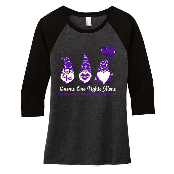 Gnome One Fights Alone Pancreatic Cancer Awareness Ribbon Women's Tri-Blend 3/4-Sleeve Raglan Shirt