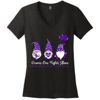 Gnome One Fights Alone Pancreatic Cancer Awareness Ribbon Women's V-Neck T-Shirt