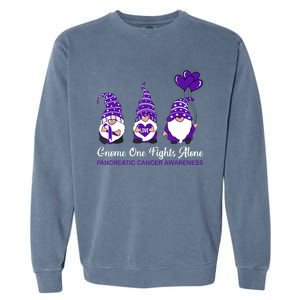 Gnome One Fights Alone Pancreatic Cancer Awareness Ribbon Garment-Dyed Sweatshirt