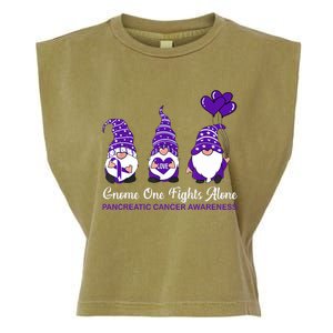 Gnome One Fights Alone Pancreatic Cancer Awareness Ribbon Garment-Dyed Women's Muscle Tee