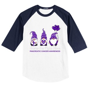 Gnome One Fights Alone Pancreatic Cancer Awareness Ribbon Baseball Sleeve Shirt