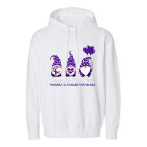 Gnome One Fights Alone Pancreatic Cancer Awareness Ribbon Garment-Dyed Fleece Hoodie