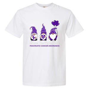 Gnome One Fights Alone Pancreatic Cancer Awareness Ribbon Garment-Dyed Heavyweight T-Shirt