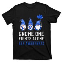 Gnome One Fights Alone ALS Awareness Month Ribbon Support T-Shirt