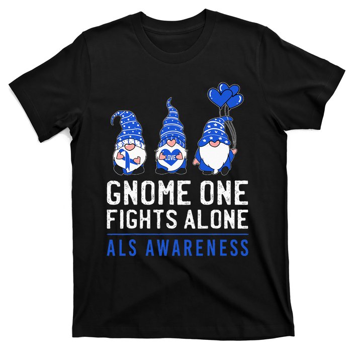 Gnome One Fights Alone ALS Awareness Month Ribbon Support T-Shirt