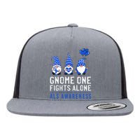 Gnome One Fights Alone ALS Awareness Month Ribbon Support Flat Bill Trucker Hat