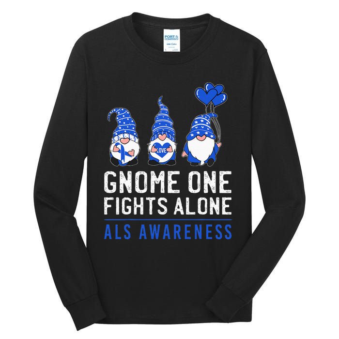 Gnome One Fights Alone ALS Awareness Month Ribbon Support Tall Long Sleeve T-Shirt