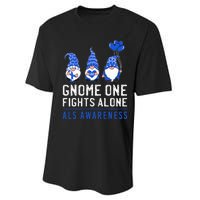 Gnome One Fights Alone ALS Awareness Month Ribbon Support Performance Sprint T-Shirt