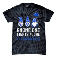 Gnome One Fights Alone ALS Awareness Month Ribbon Support Tie-Dye T-Shirt