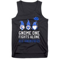 Gnome One Fights Alone ALS Awareness Month Ribbon Support Tank Top