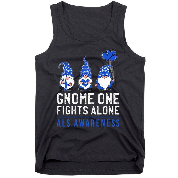 Gnome One Fights Alone ALS Awareness Month Ribbon Support Tank Top