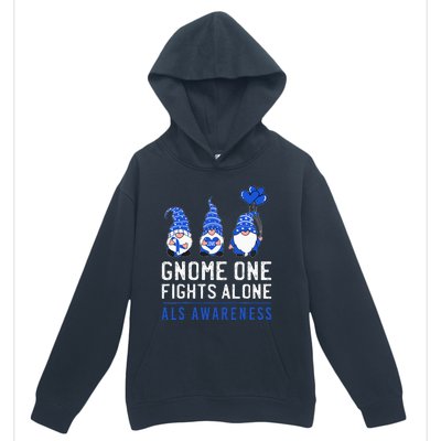 Gnome One Fights Alone ALS Awareness Month Ribbon Support Urban Pullover Hoodie