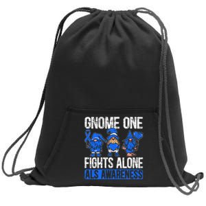 Gnome One Fights Alone ALS Awareness Ribbon Supporter Sweatshirt Cinch Pack Bag