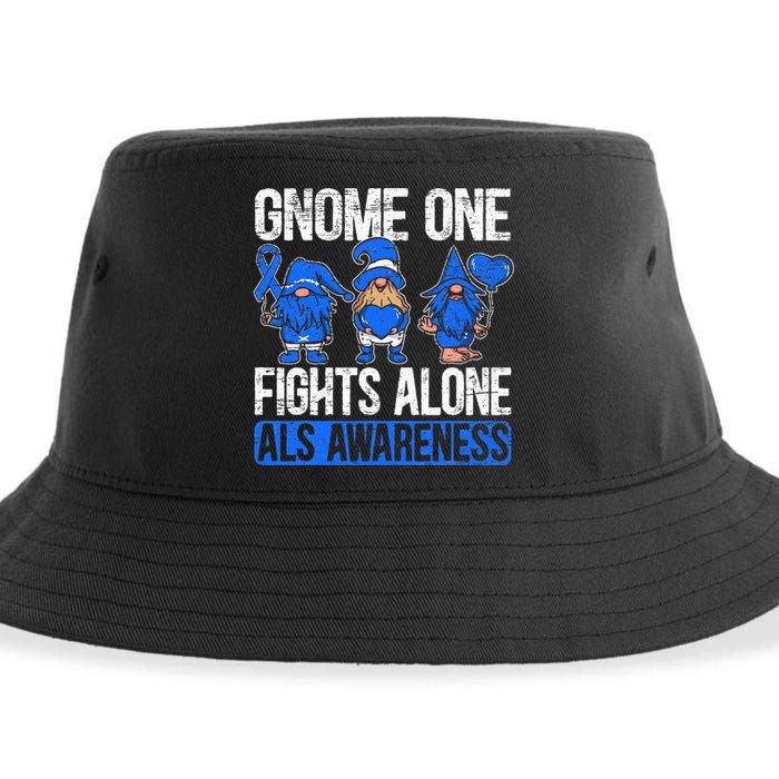 Gnome One Fights Alone ALS Awareness Ribbon Supporter Sustainable Bucket Hat