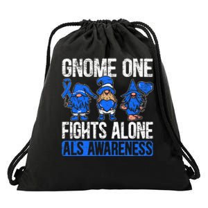 Gnome One Fights Alone ALS Awareness Ribbon Supporter Drawstring Bag