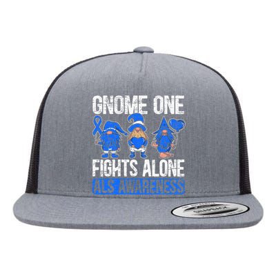 Gnome One Fights Alone ALS Awareness Ribbon Supporter Flat Bill Trucker Hat