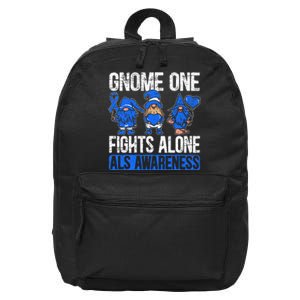 Gnome One Fights Alone ALS Awareness Ribbon Supporter 16 in Basic Backpack