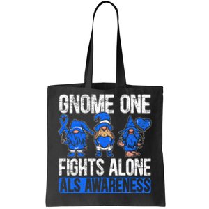 Gnome One Fights Alone ALS Awareness Ribbon Supporter Tote Bag