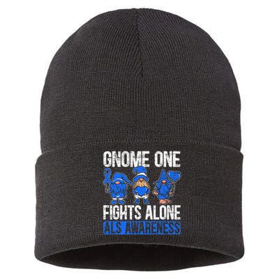 Gnome One Fights Alone ALS Awareness Ribbon Supporter Sustainable Knit Beanie