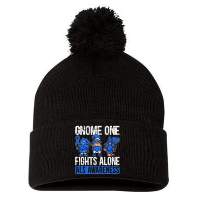 Gnome One Fights Alone ALS Awareness Ribbon Supporter Pom Pom 12in Knit Beanie