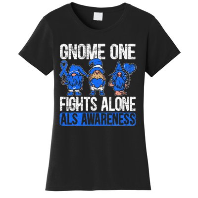 Gnome One Fights Alone ALS Awareness Ribbon Supporter Women's T-Shirt