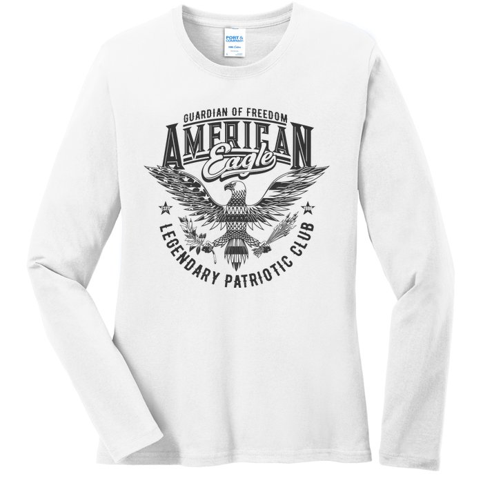 Guardian Of Freedom American Eagle Legendary Patriotic Club Ladies Long Sleeve Shirt