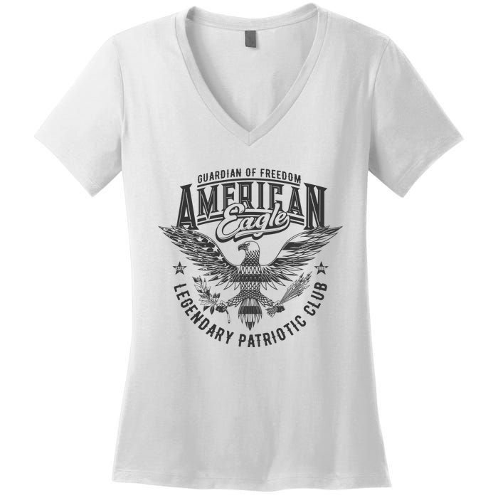 Guardian Of Freedom American Eagle Legendary Patriotic Club Women's V-Neck T-Shirt