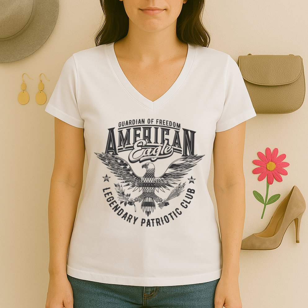 Guardian Of Freedom American Eagle Legendary Patriotic Club Women's V-Neck T-Shirt