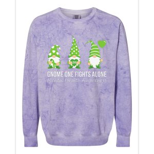 Gnome One Fights Alone Mental Health Awareness Green Ribbon Colorblast Crewneck Sweatshirt