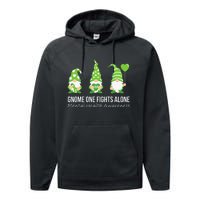 Gnome One Fights Alone Mental Health Awareness Green Ribbon Performance Fleece Hoodie