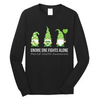 Gnome One Fights Alone Mental Health Awareness Green Ribbon Long Sleeve Shirt