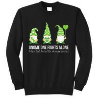 Gnome One Fights Alone Mental Health Awareness Green Ribbon Sweatshirt