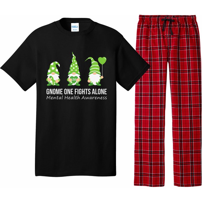 Gnome One Fights Alone Mental Health Awareness Green Ribbon Pajama Set