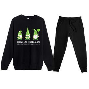 Gnome One Fights Alone Mental Health Awareness Green Ribbon Premium Crewneck Sweatsuit Set