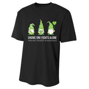 Gnome One Fights Alone Mental Health Awareness Green Ribbon Performance Sprint T-Shirt