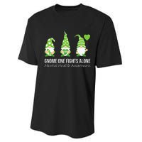 Gnome One Fights Alone Mental Health Awareness Green Ribbon Performance Sprint T-Shirt