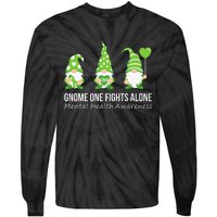 Gnome One Fights Alone Mental Health Awareness Green Ribbon Tie-Dye Long Sleeve Shirt