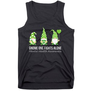 Gnome One Fights Alone Mental Health Awareness Green Ribbon Tank Top