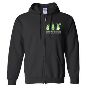 Gnome One Fights Alone Mental Health Awareness Green Ribbon Full Zip Hoodie