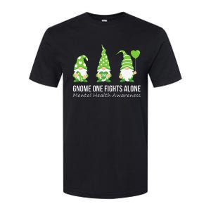 Gnome One Fights Alone Mental Health Awareness Green Ribbon Softstyle CVC T-Shirt