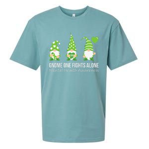 Gnome One Fights Alone Mental Health Awareness Green Ribbon Sueded Cloud Jersey T-Shirt