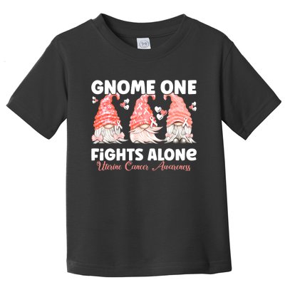 Gnome One Fights Alone Peach Uterine Cancer Awareness Toddler T-Shirt