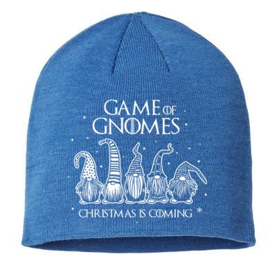 Game Of Gnomes Christmas Is Coming Funny Three Gnomes Xmas Cool Gift Sustainable Beanie