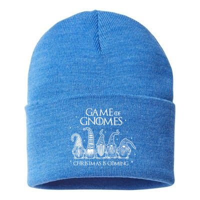 Game Of Gnomes Christmas Is Coming Funny Three Gnomes Xmas Cool Gift Sustainable Knit Beanie