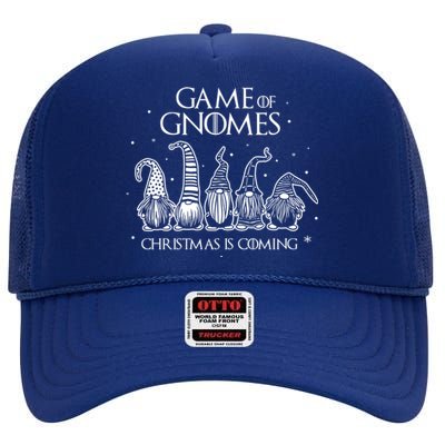 Game Of Gnomes Christmas Is Coming Funny Three Gnomes Xmas Cool Gift High Crown Mesh Back Trucker Hat