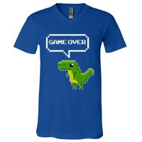 Game Over Gift Funny T Rex Dinosaur Vintage Retro Gaming Gift V-Neck T-Shirt